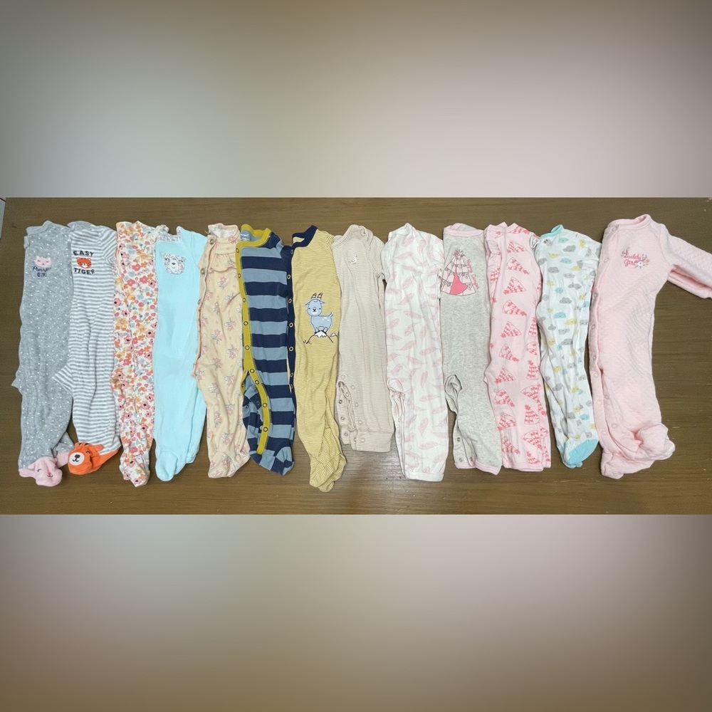 31 pieces Assorted Kids Footed Pajamas, Size 6-9 months; 3 items 18 months